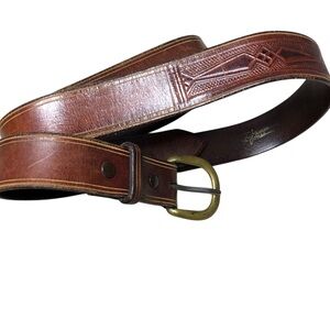 Vtg James Jones Men's Hand Tooled Leather Belt Brown Sz 40 Waist 1" Western